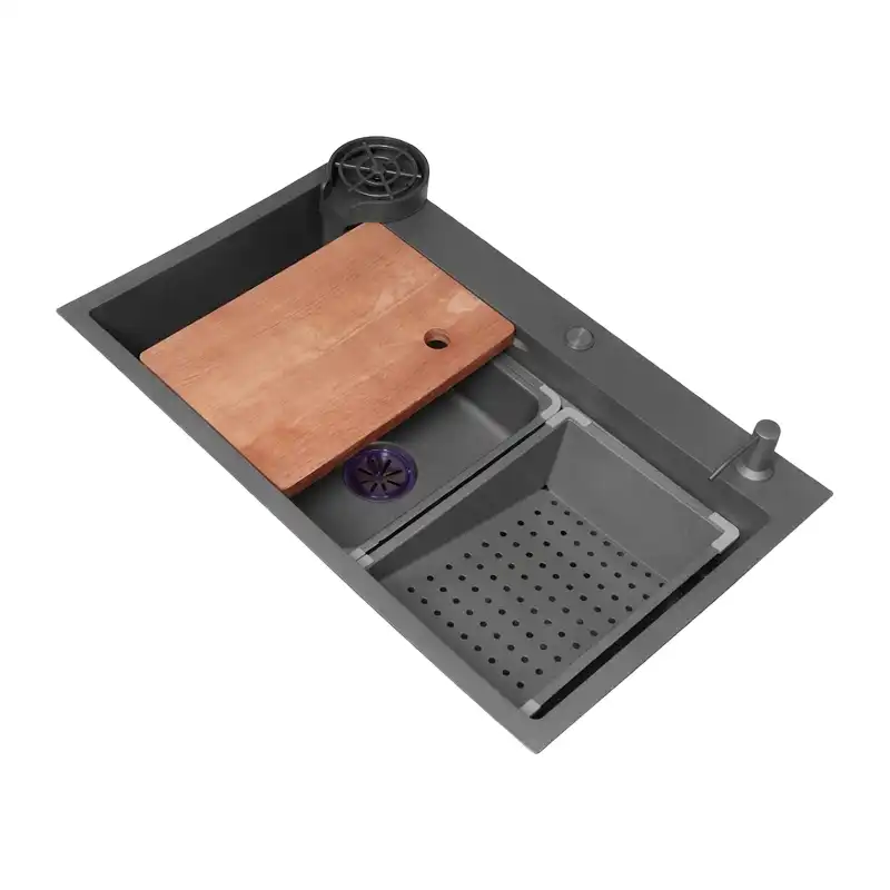 سینک ولومی آبشاری SPP+ مدل 4010 استیل 304 نانو مشکی ابعاد PVD 78×46 سانتی‌متر