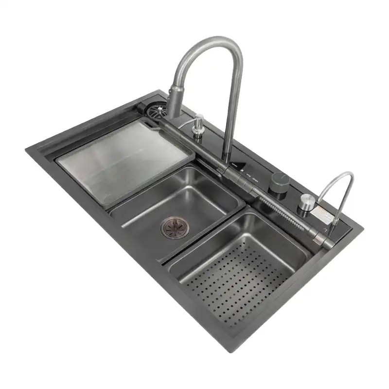 سینک V کلید پنوماتیک آبشار دیجیتال SPP+ مدل 4011 استیل 304 ساتین ابعاد 85×52 سانتی‌متر