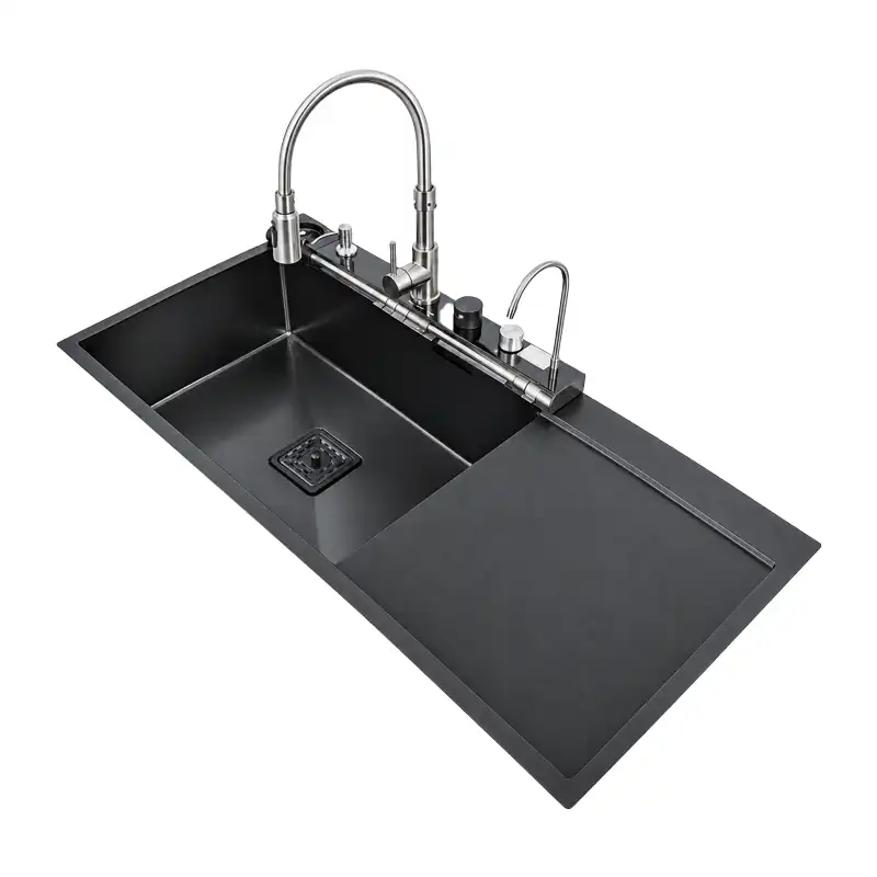 سینک V کلید پنوماتیک آبشار دیجیتال SPP+ مدل 4012 استیل 304 نانو مشکی ابعاد PVD 120×52 سانتی‌متر
