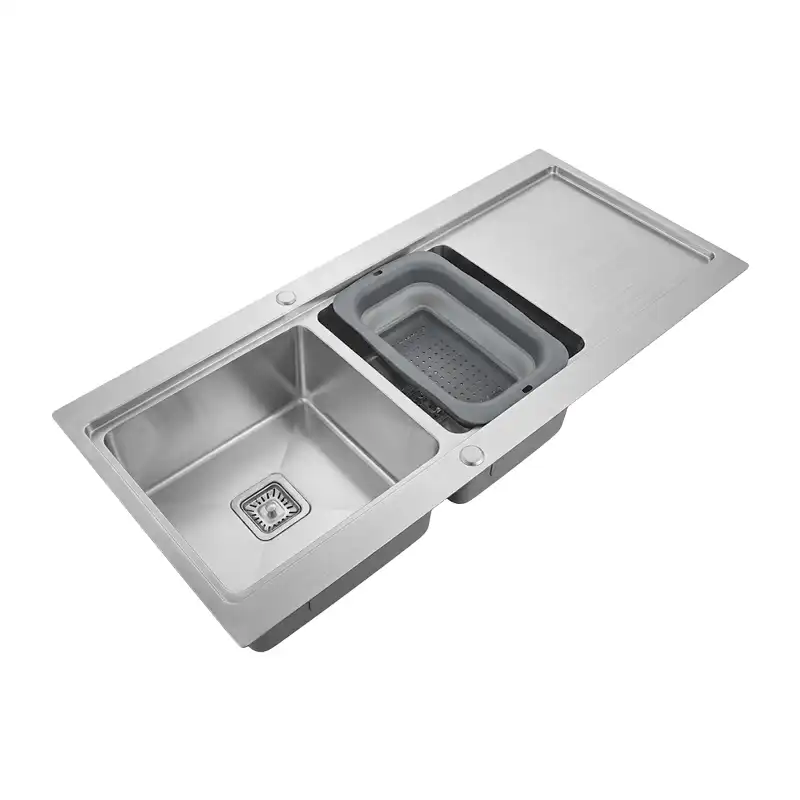 سینک باکسی دو لگن 1 Step SPP+ مدل 4015 استیل 304 ابعاد 120×52 سانتی‌متر